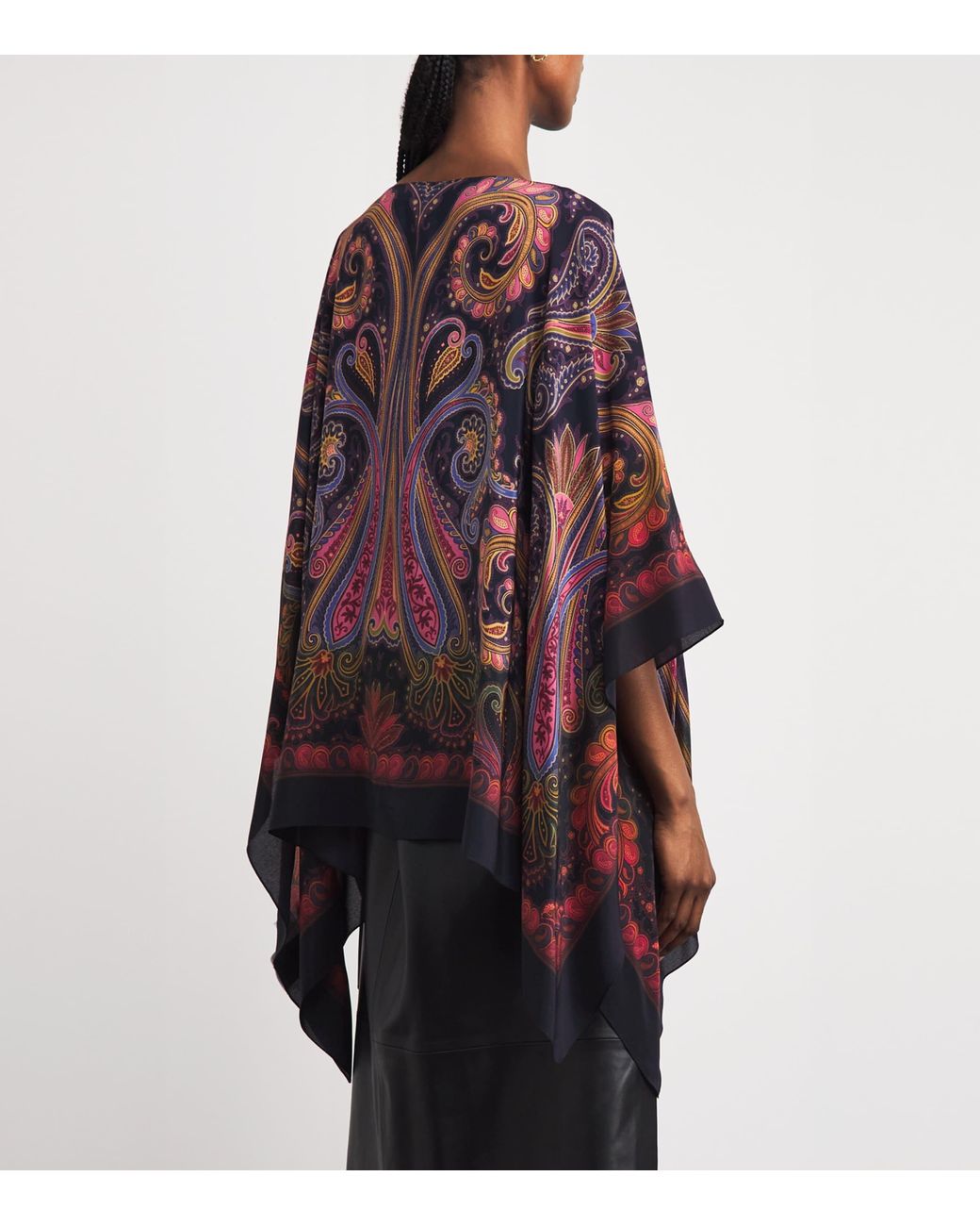 Etro Red Silk Paisley Poncho Blouse