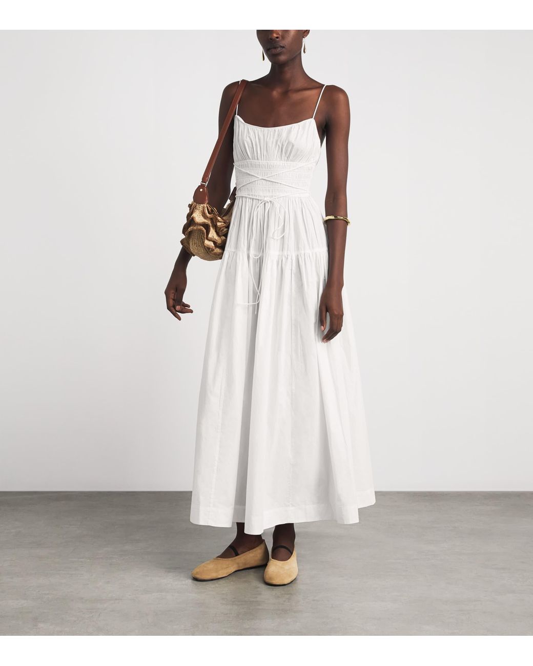 Doen White Organic Cotton Safia Midi Dress