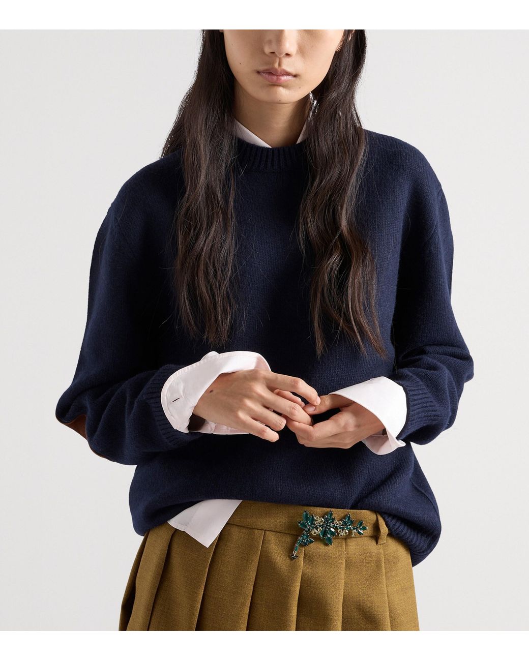 Prada Blue Wool Elbow-Patch Sweater