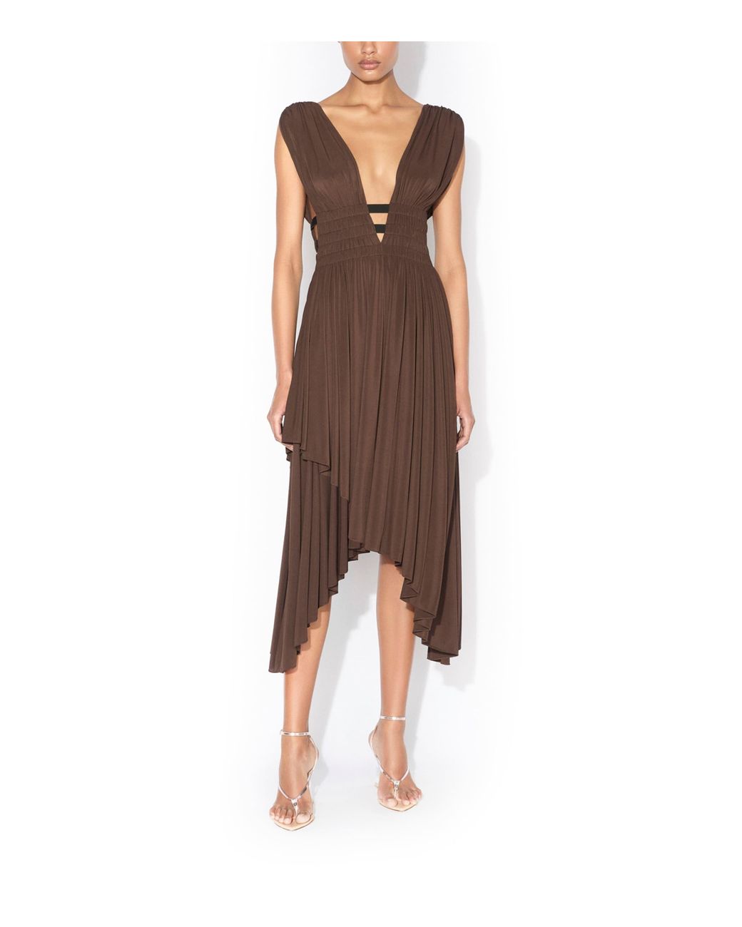 Alaïa Brown High-Low Midi Dress