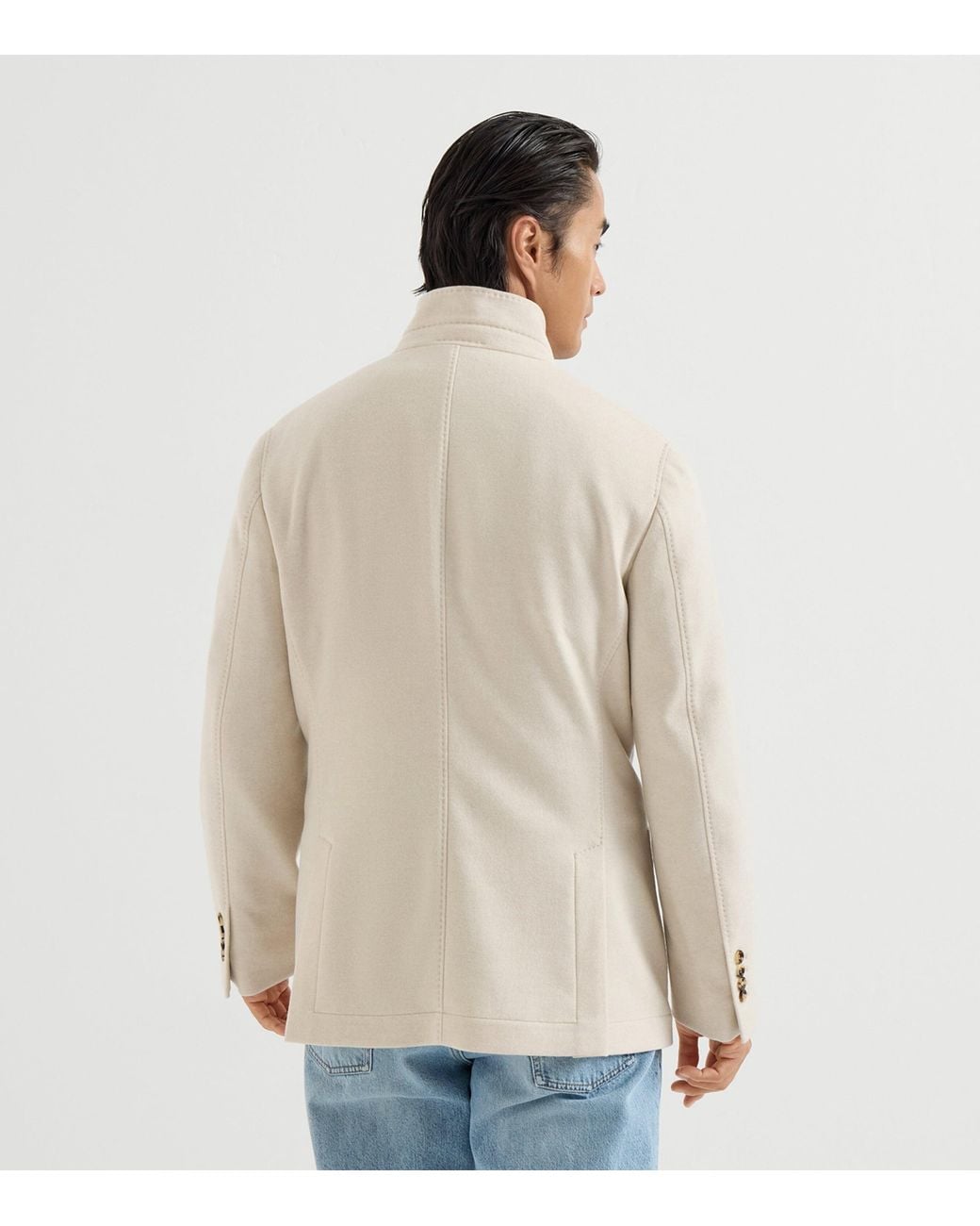 Brunello Cucinelli White Cashmere Water-Resistant Coat for men