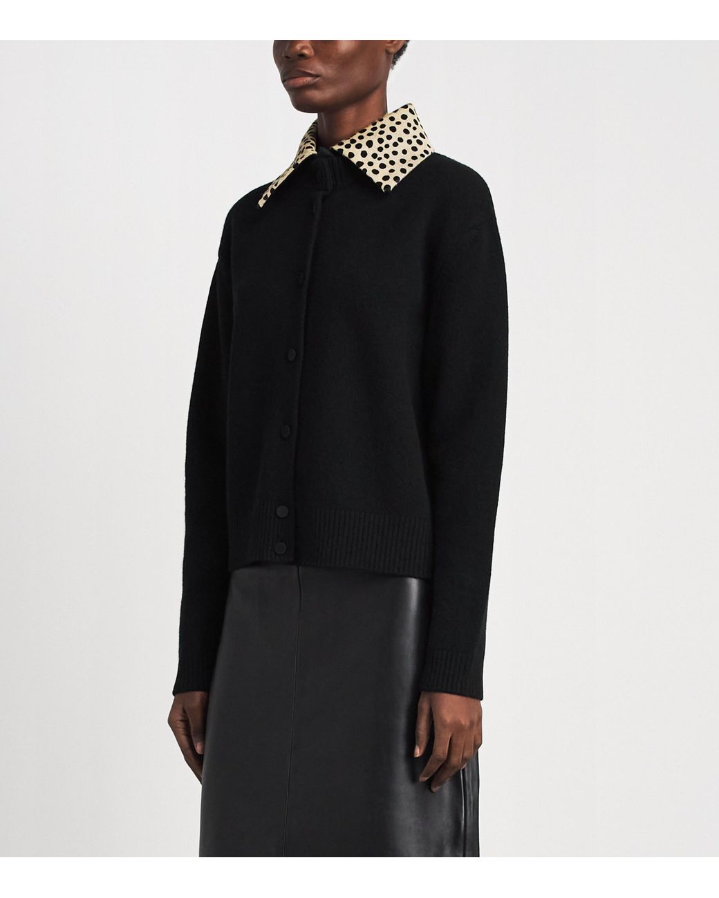 Rohe Black Stretch-Wool Cheetah-Collar Cardigan