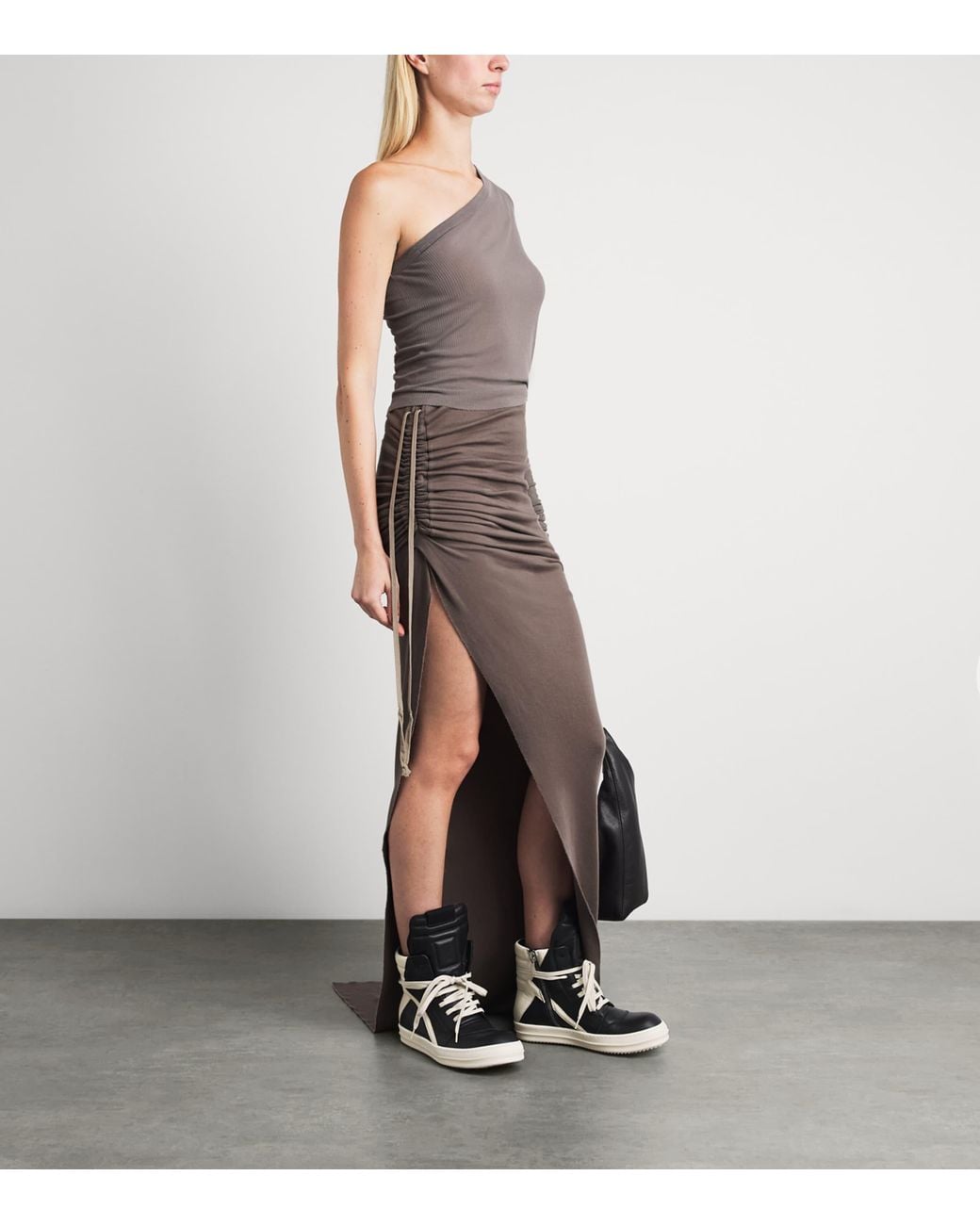 Rick Owens Brown Cotton Edfu Gathered Maxi Skirt