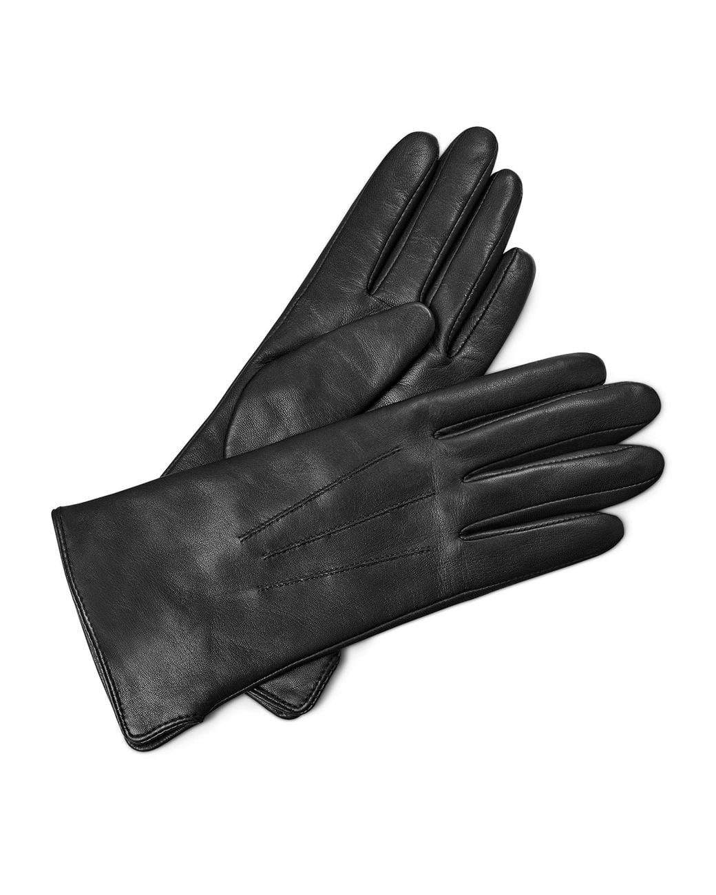 Aspinal Black Wool-Cashmere Lined Leather Gloves