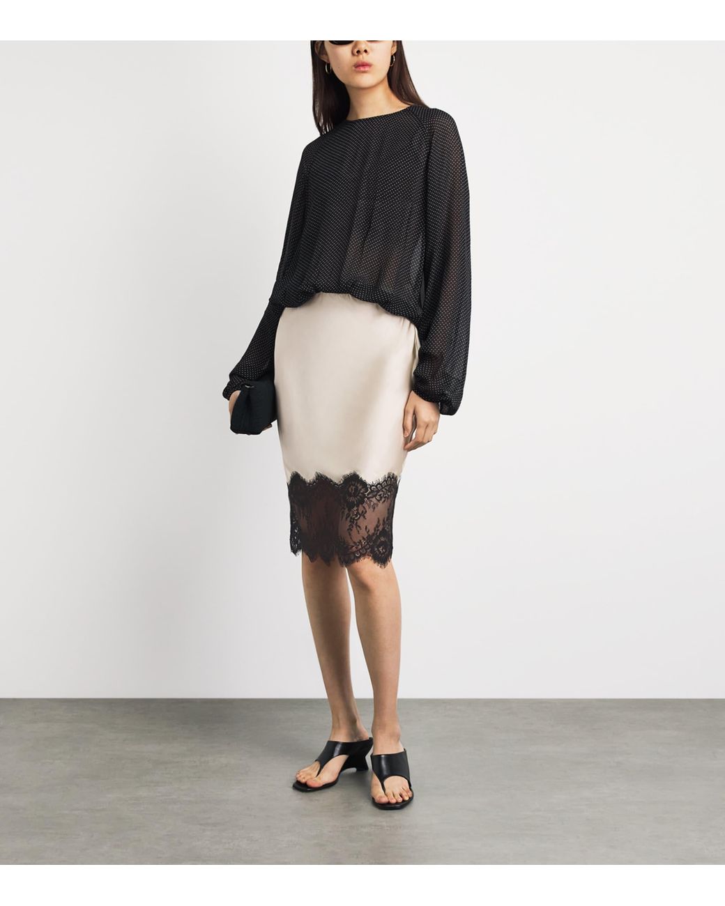 Herskind Gray Satin Lace-Trim Herbert Midi Skirt
