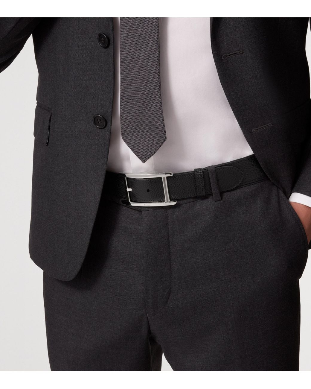 Cartier Black Leather Reversible Tank De Belt for men