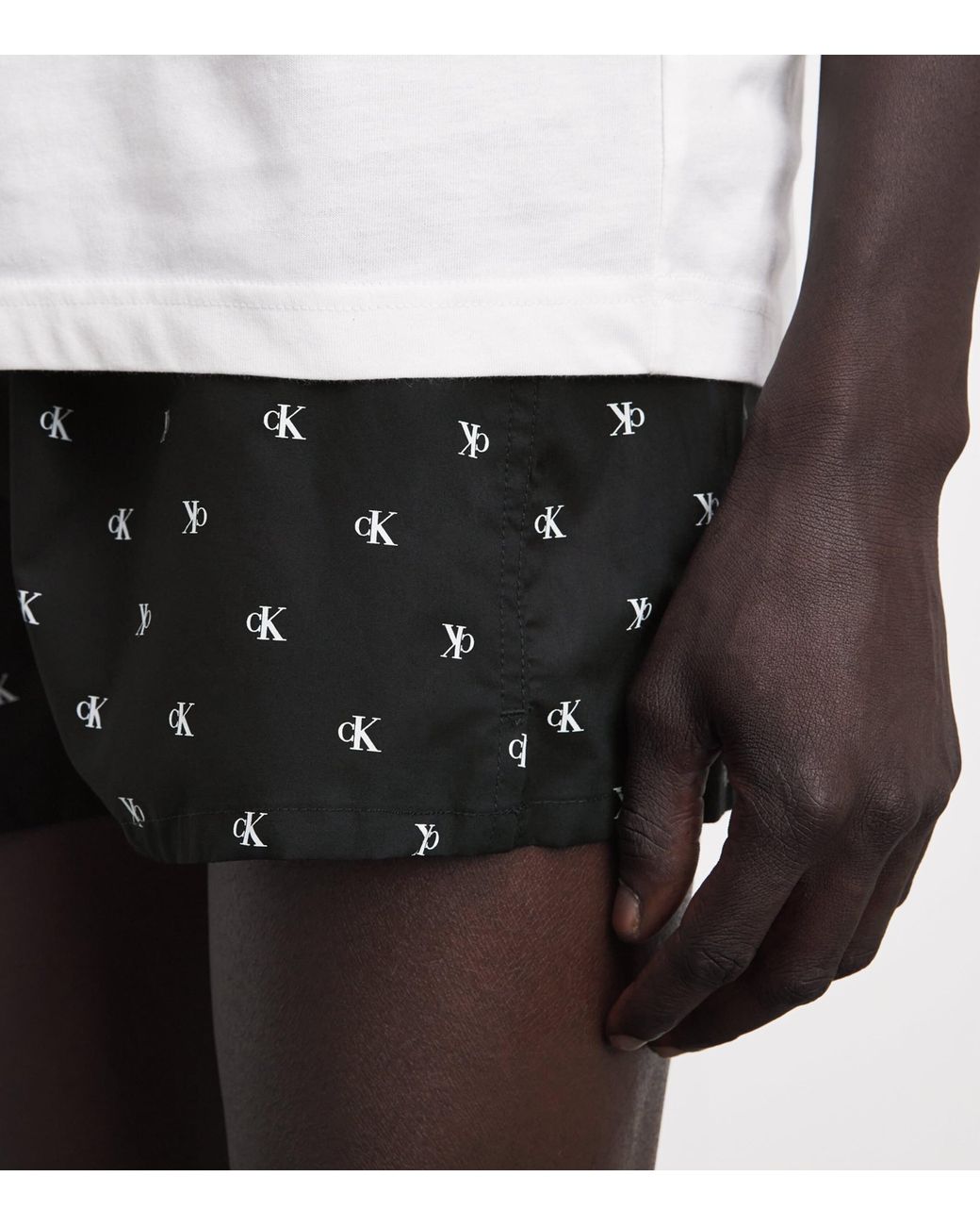 Calvin Klein Black Cotton Poplin Logo Pyjama Shorts for men