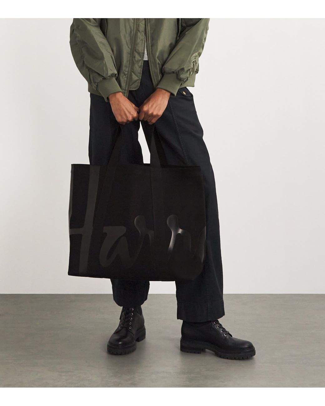 Harrods Black Large Cotton Logo Tote Bag