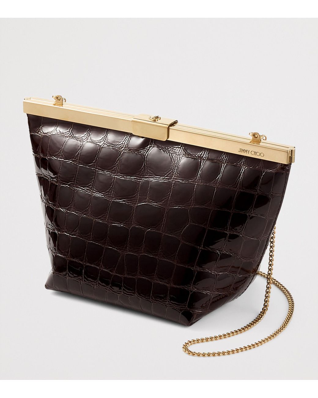 Jimmy Choo Brown Croc-Embossed Ganache Clutch Bag