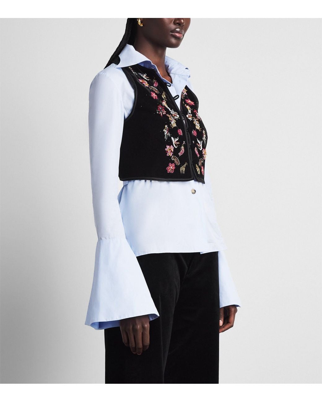 Etro Black Velvet Embellished Cropped Waistcoat