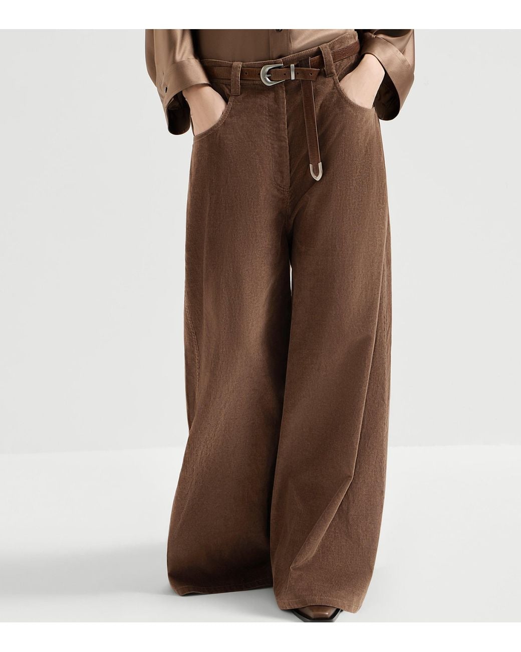 Brunello Cucinelli Brown Corduroy Wide-Leg Trousers
