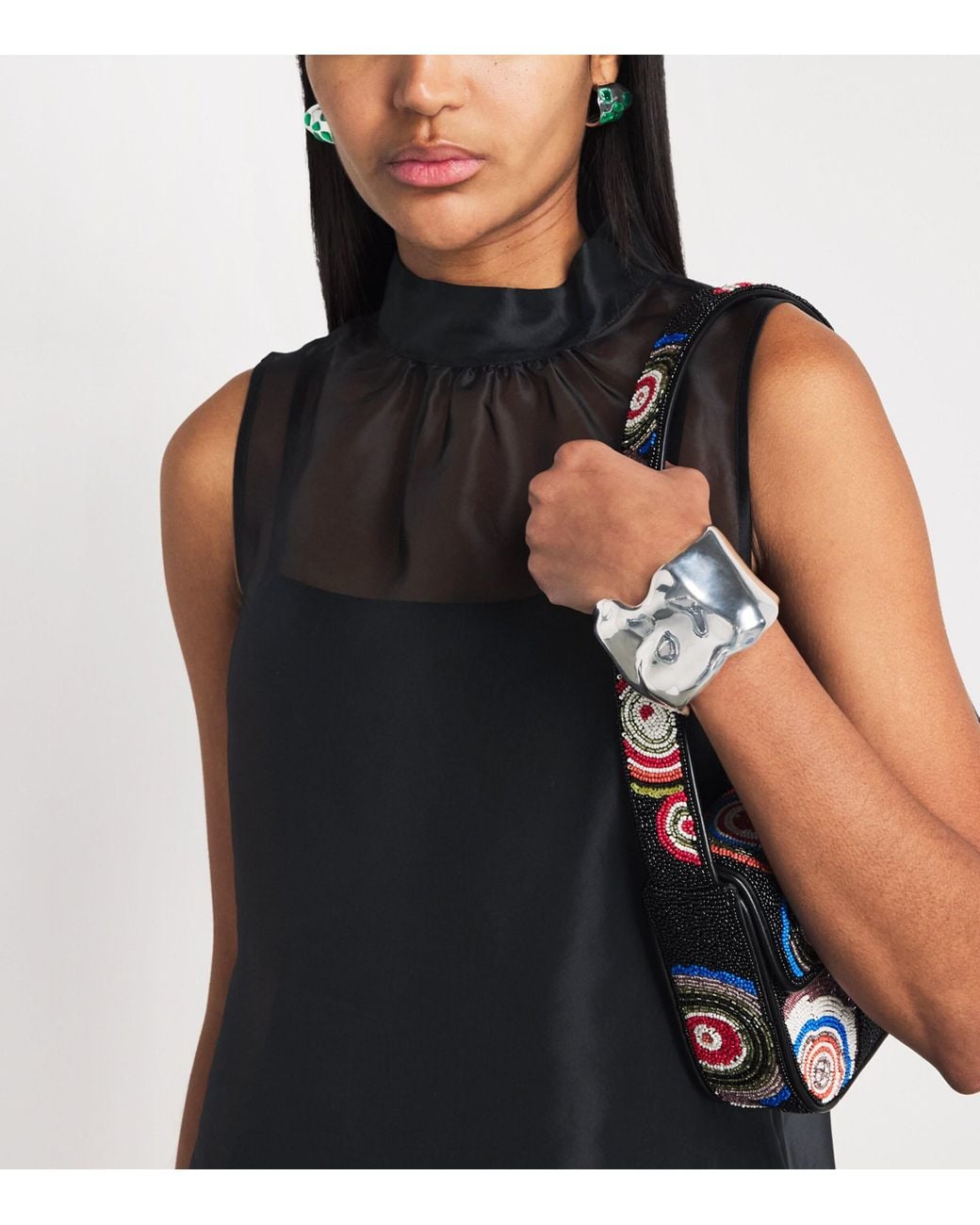 Staud Black Silk Feather-Trim Albee Mini Dress