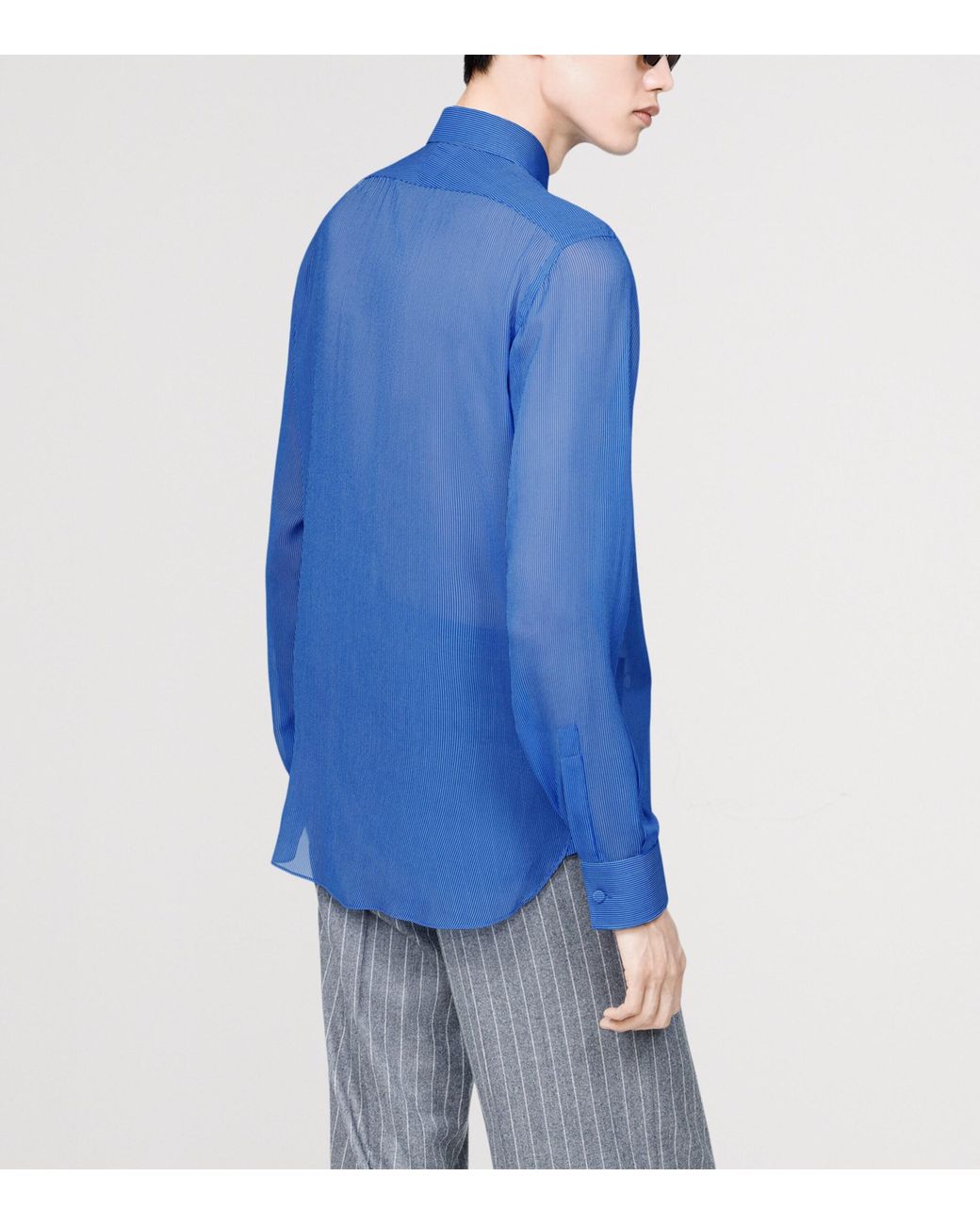 Tom Ford Blue Silk Micro-Stripe Shirt for men