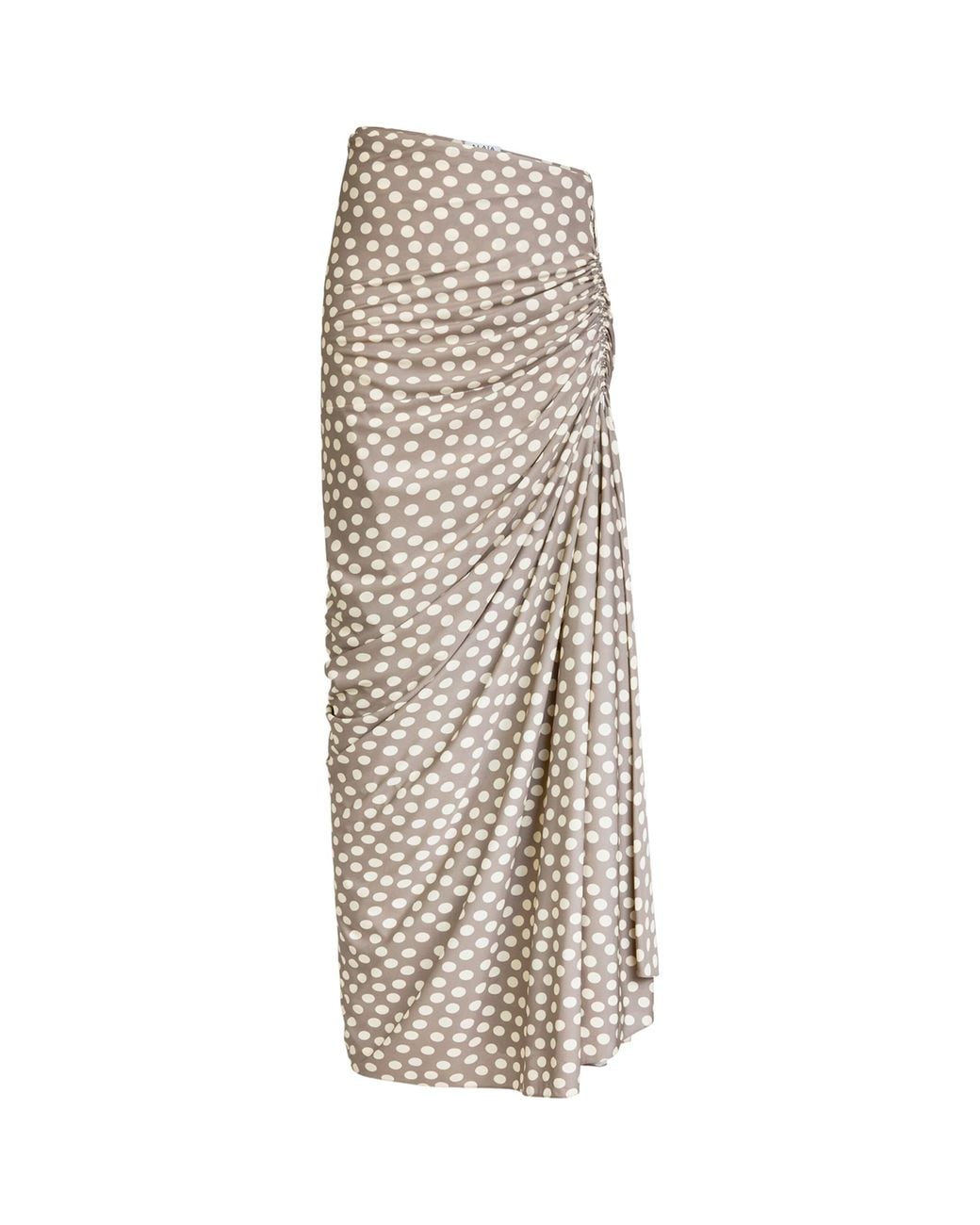 Alaïa Natural Gathered Polka-Dot Maxi Skirt