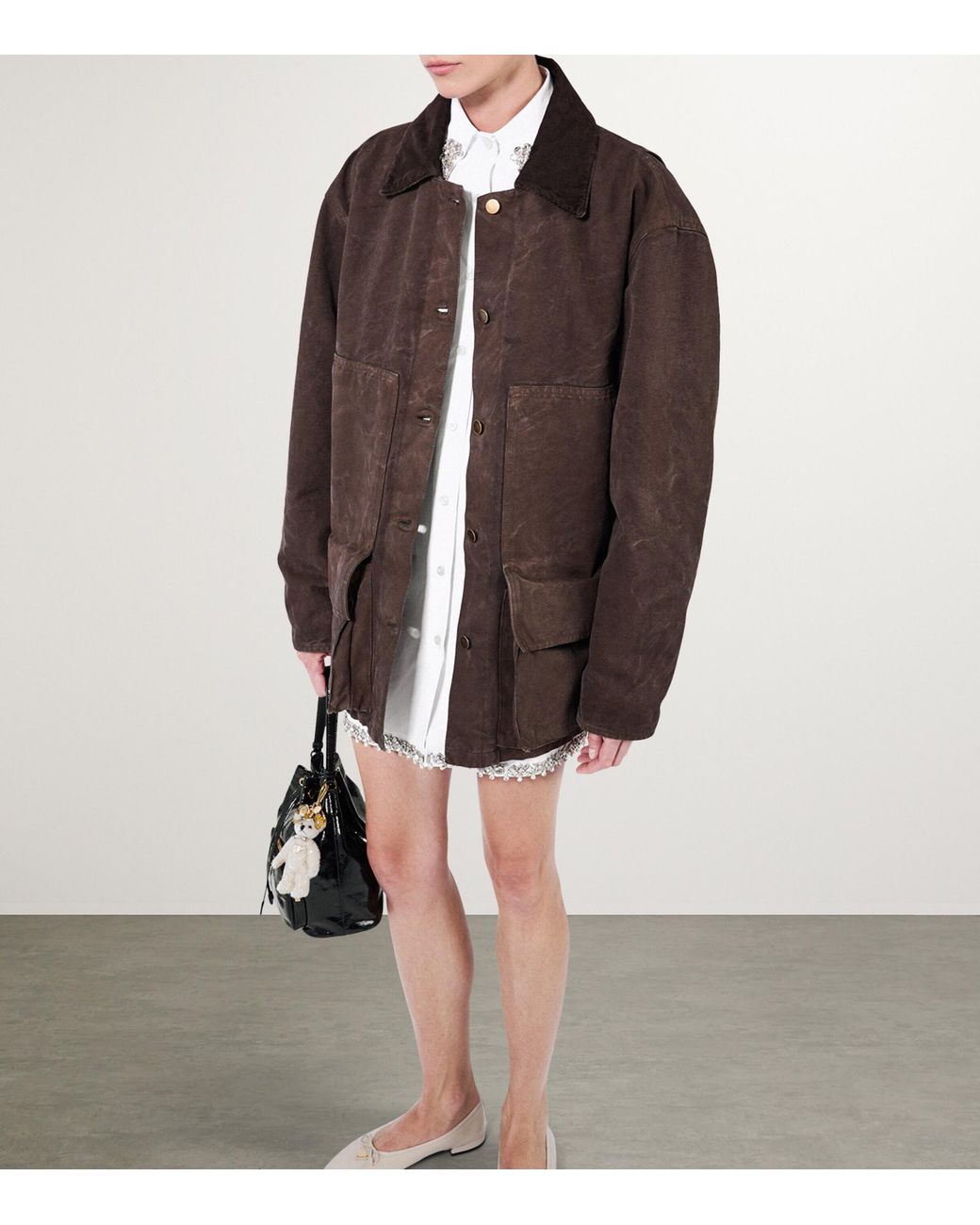 Prada Brown Shearling-Trim Barn Jacket
