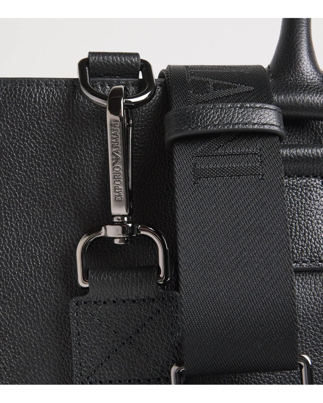 Emporio Armani Black Leather Logo Briefcase for men