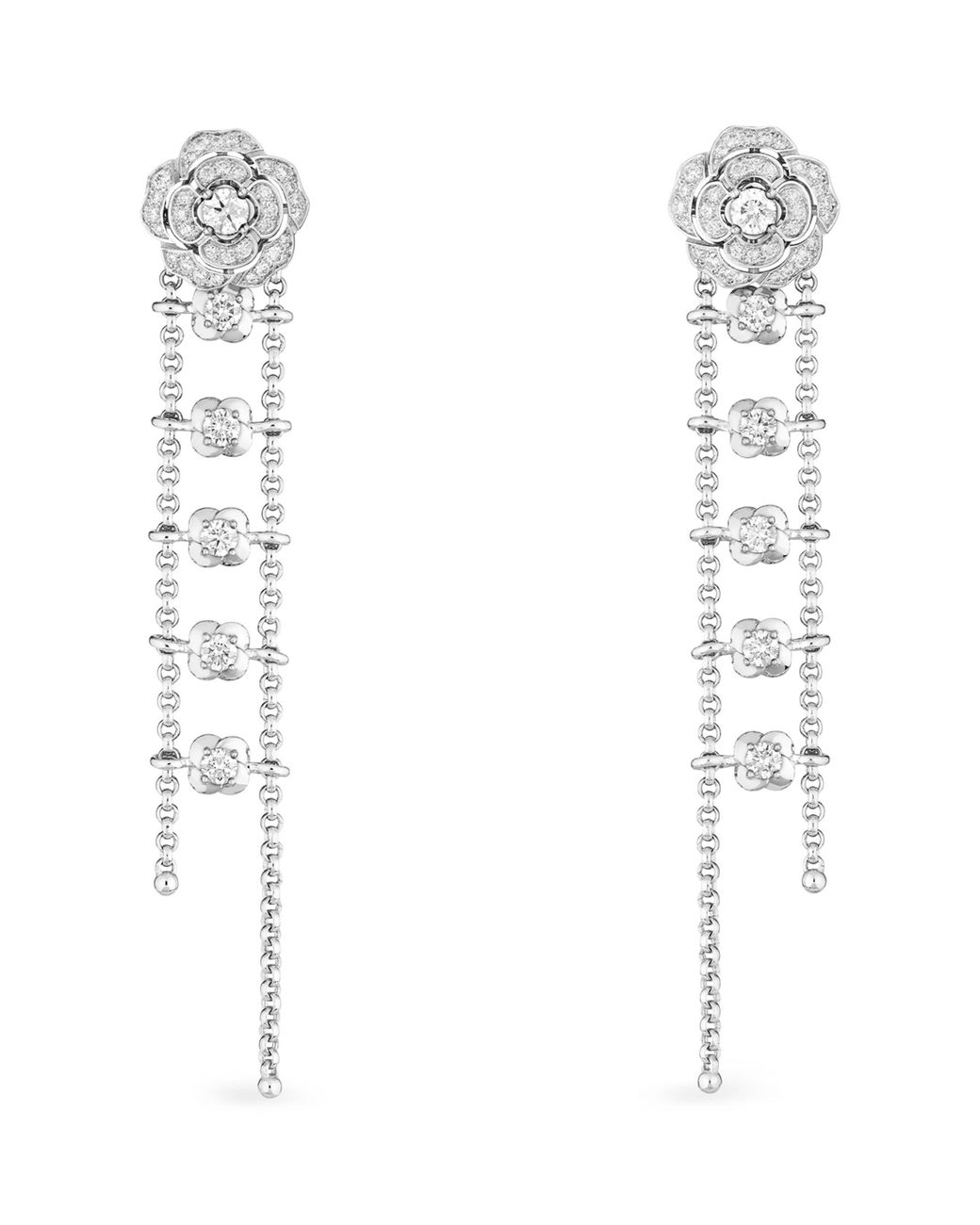 Chanel White And Diamond Camélia Transformable Earrings