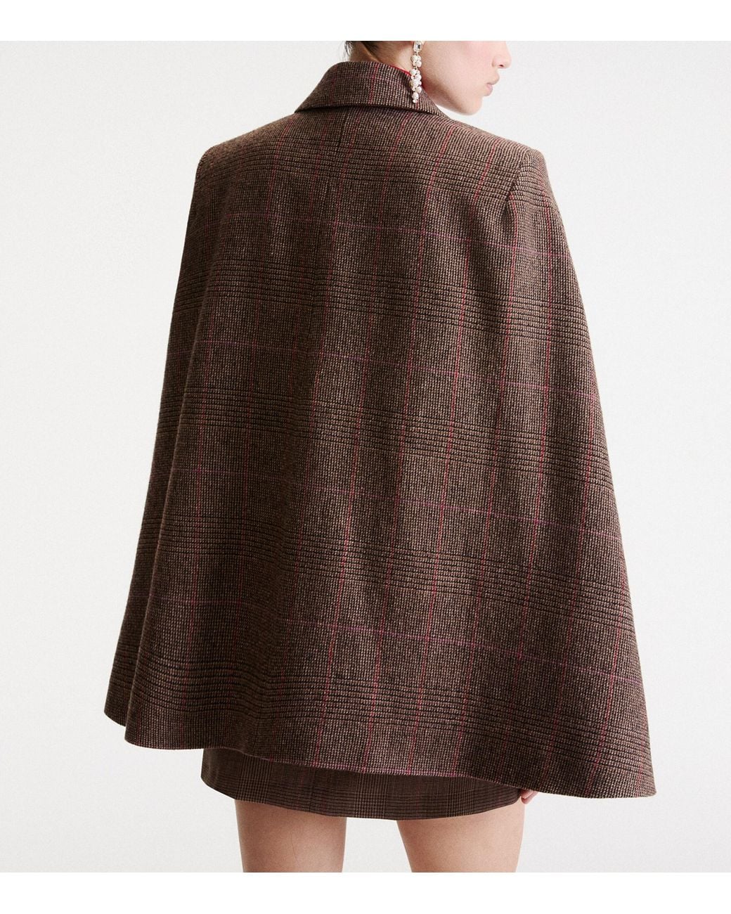 Marella Brown Wool-Blend Check Cape