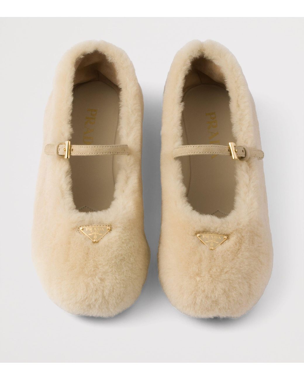 Prada Natural Shearling Ballet Flats