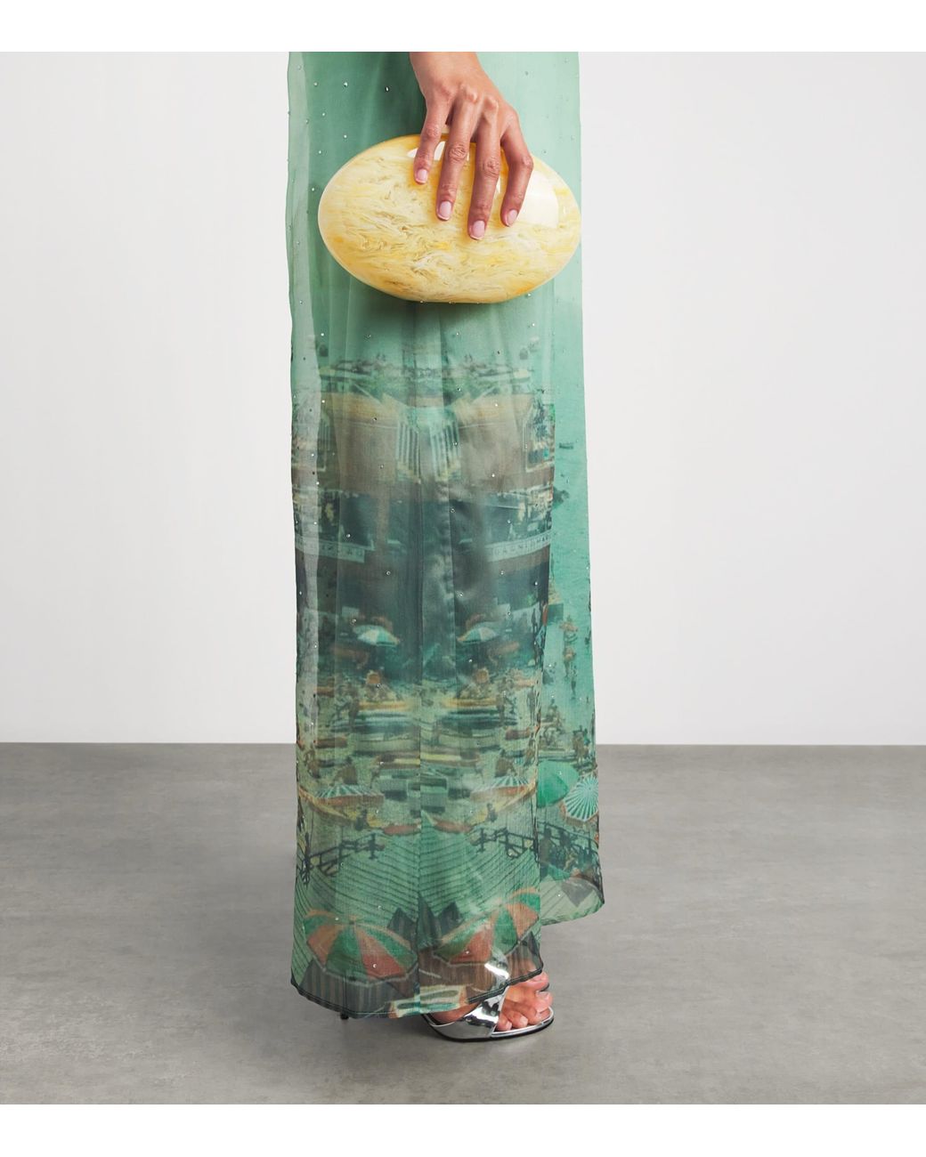 Staud Green Organza Embellished Amara Maxi Dress