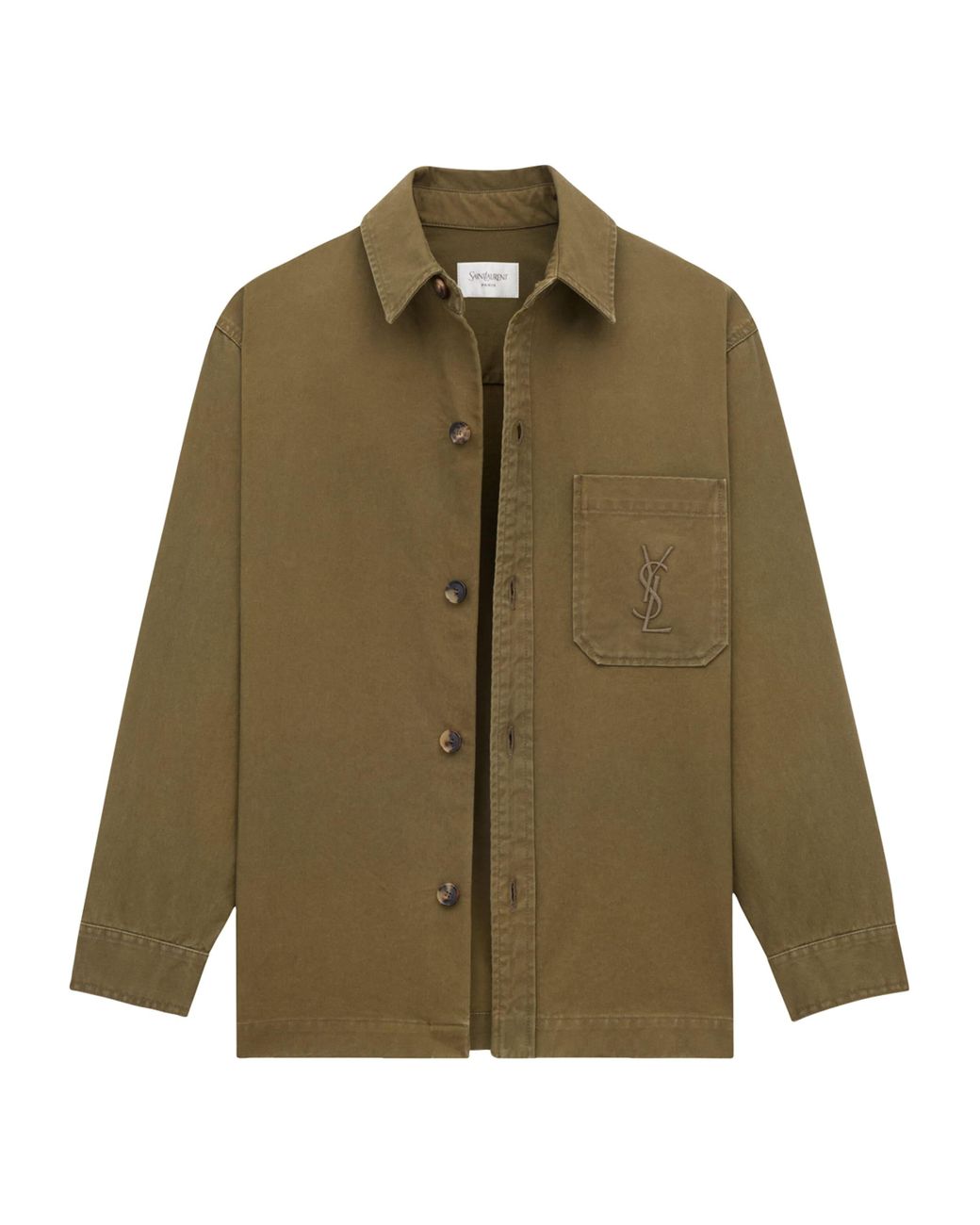 Saint Laurent Green Cotton Gabardine Cassandre Overshirt