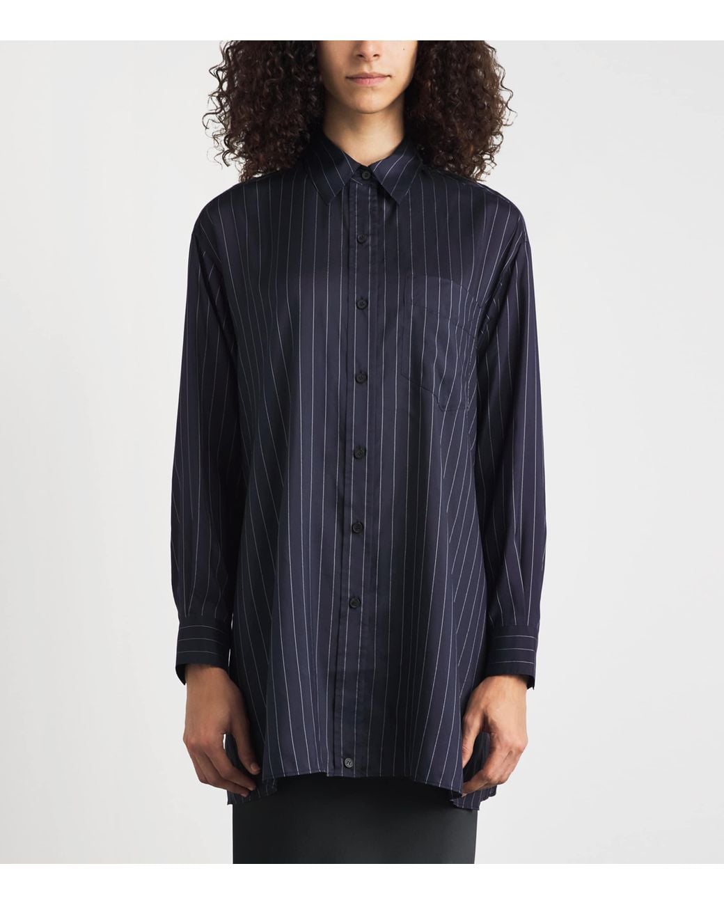 Lafayette 148 New York Blue Silk-Blend Pinstripe Shirt