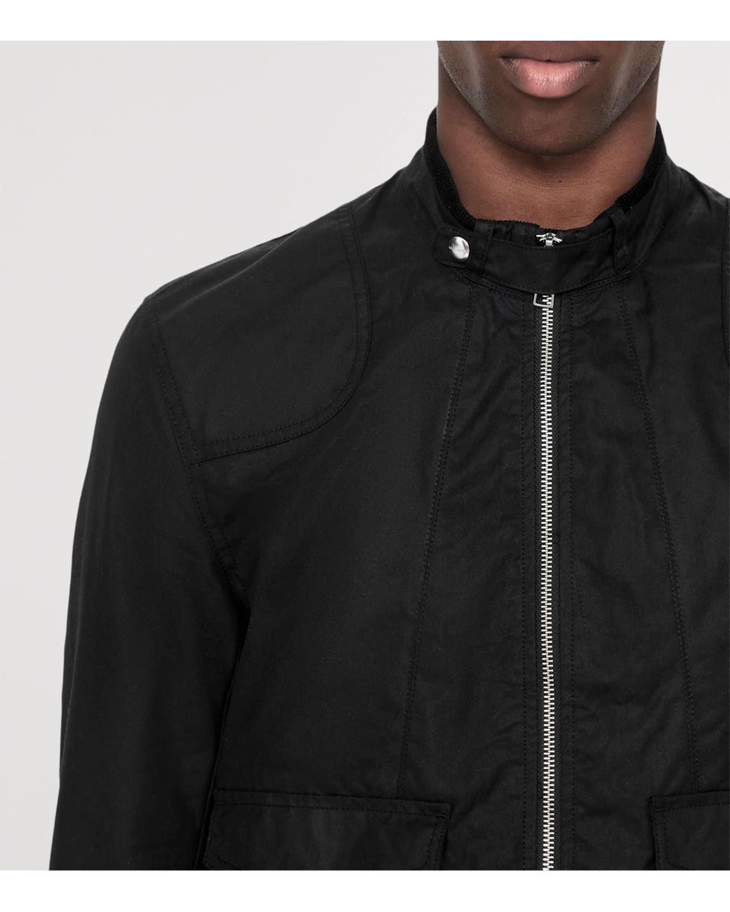 AllSaints Black Waxed Cotton Kirk Jacket for men