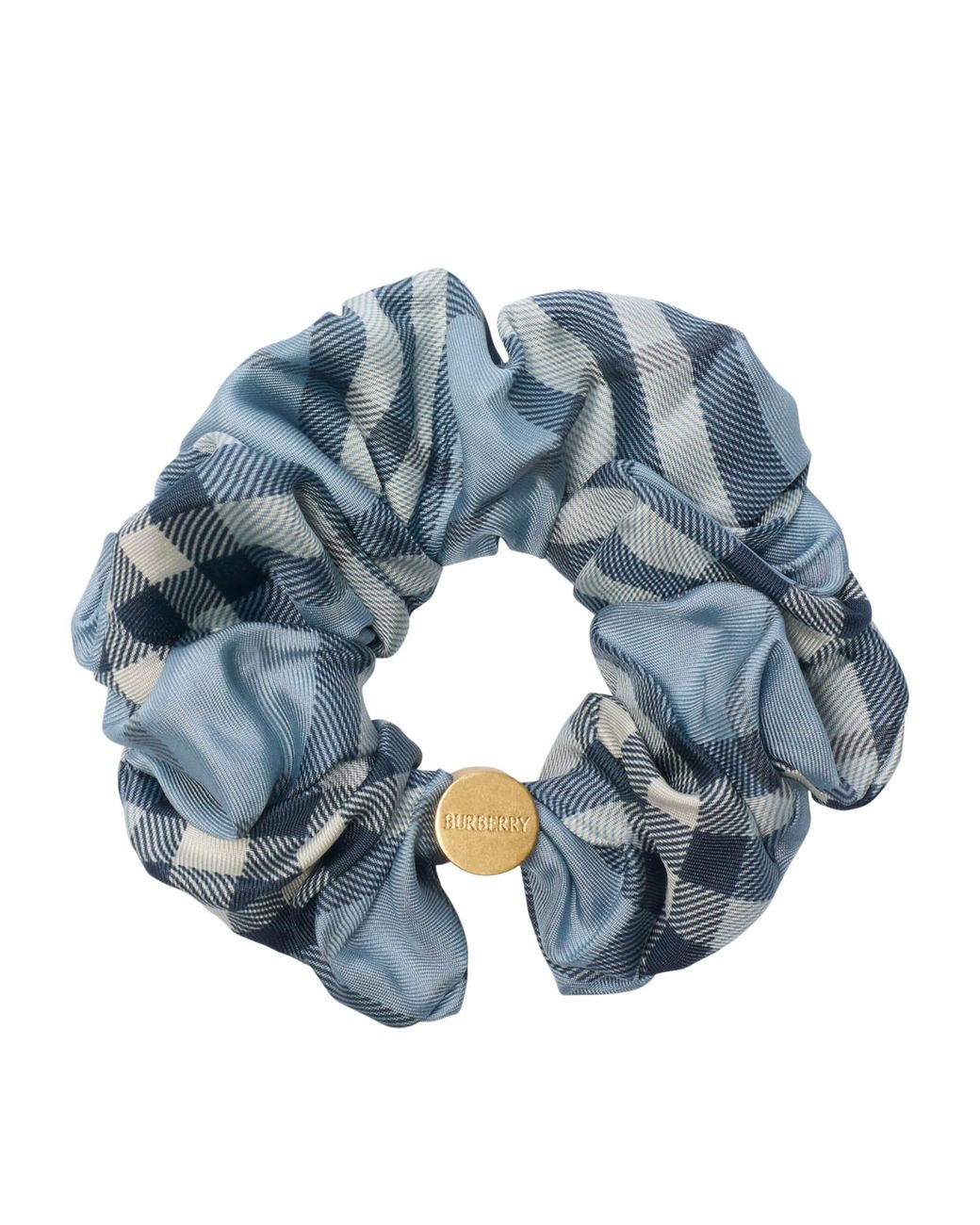 Burberry Blue Silk Check Scrunchie