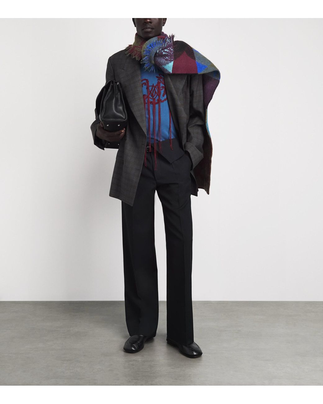 Dries Van Noten Blue Wool-Blend Patchwork Scarf for men
