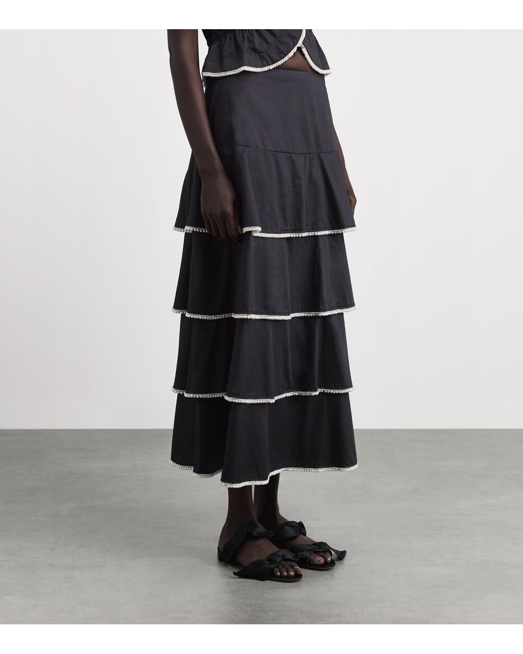 Sandro Black Cotton Embellished Maxi Skirt
