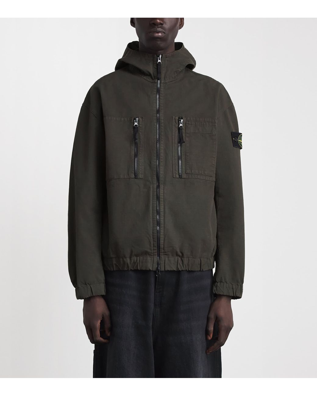 Stone Island Black Organic Cotton Ripstop Hooded Overshirt for men
