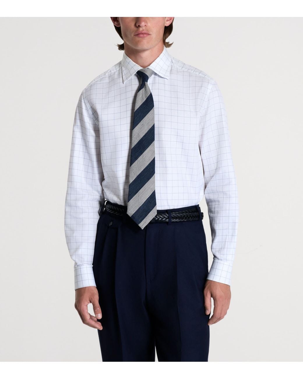Dunhill White Cotton Check Shirt for men