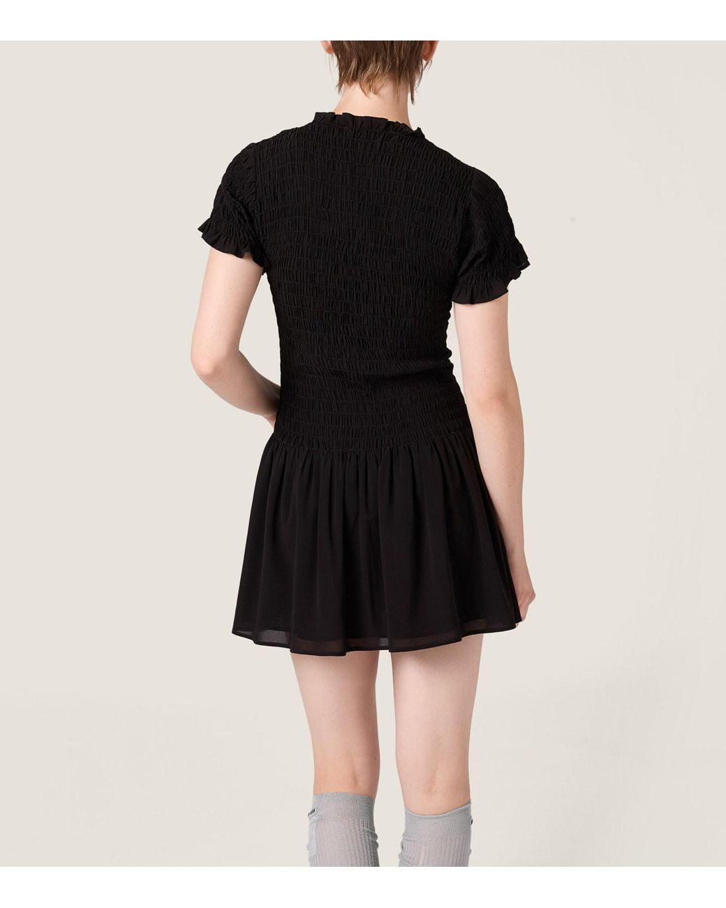 Miu Miu Black Georgette Shirred Mini Dress