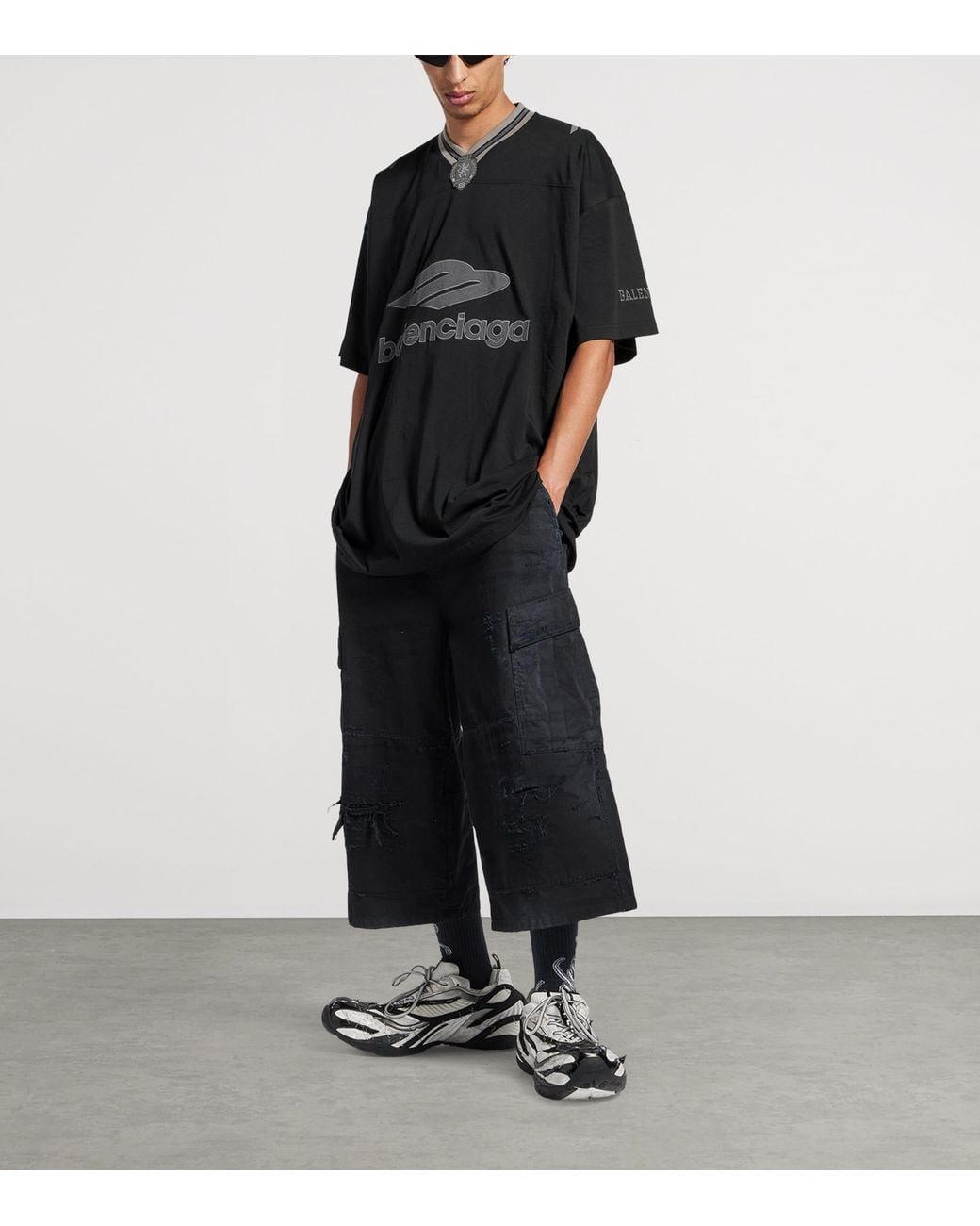 Balenciaga Black Oversized Logo T-Shirt for men