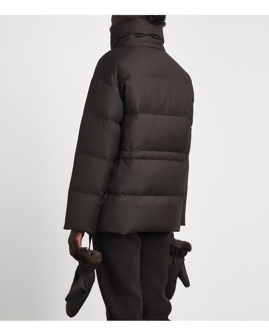 Yves Salomon Black Wool-Silk Fur-Trim Down Jacket