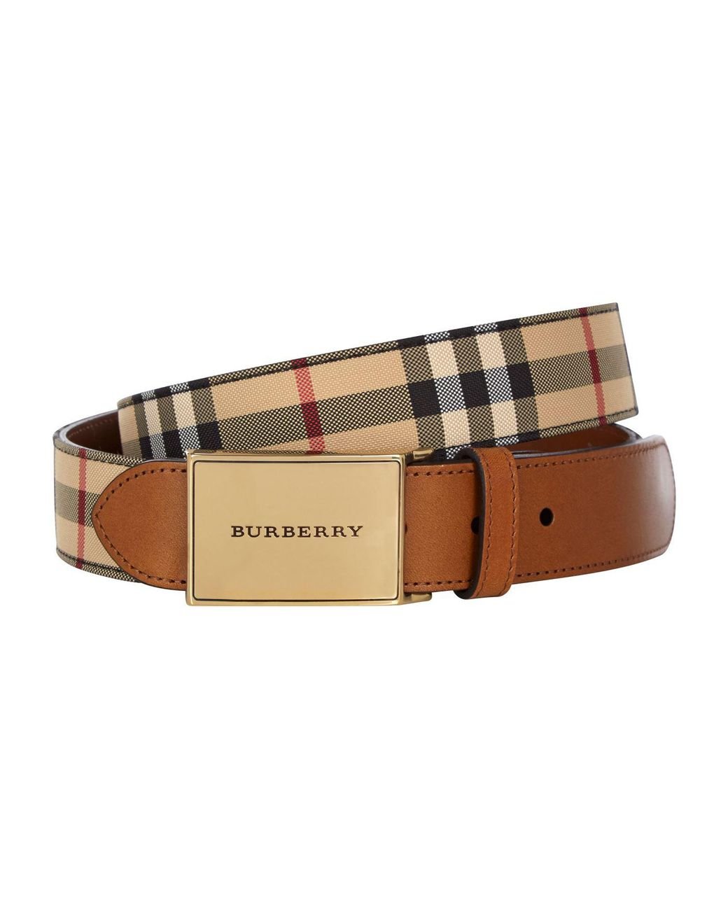 Burberry House Check Gold Buckle Belt, Brown, 75 for Men | Lyst