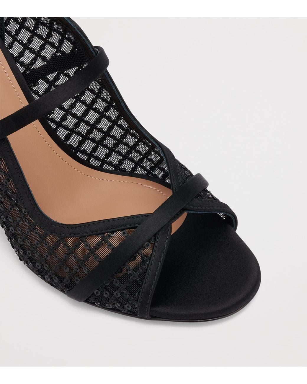 Malone Souliers Black Sequin Mesh Norah Heeled Sandals 70