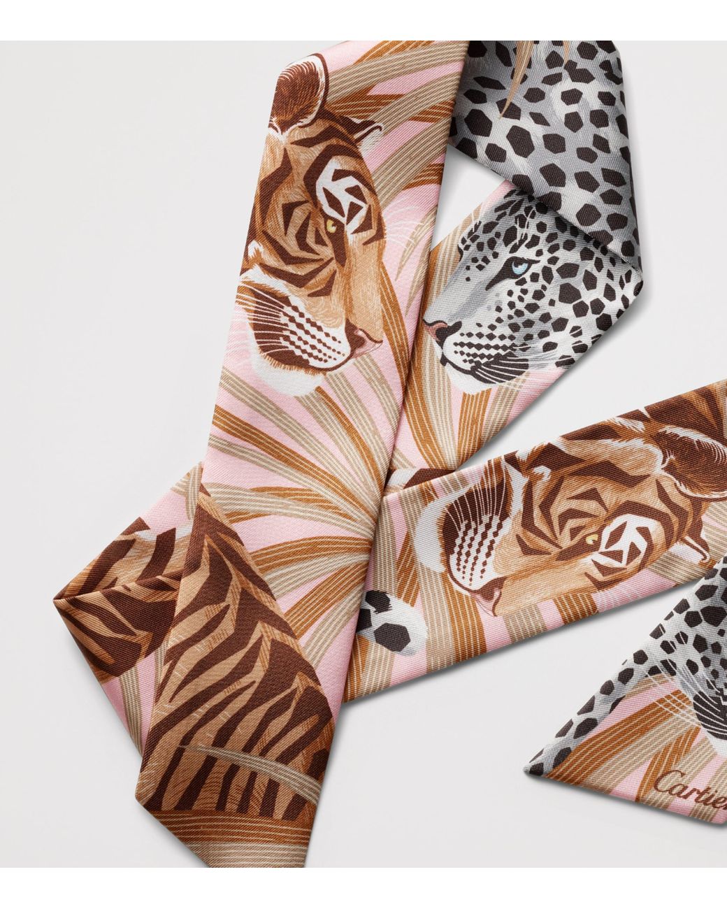 Cartier White Silk Panthère And Tigre Scarf