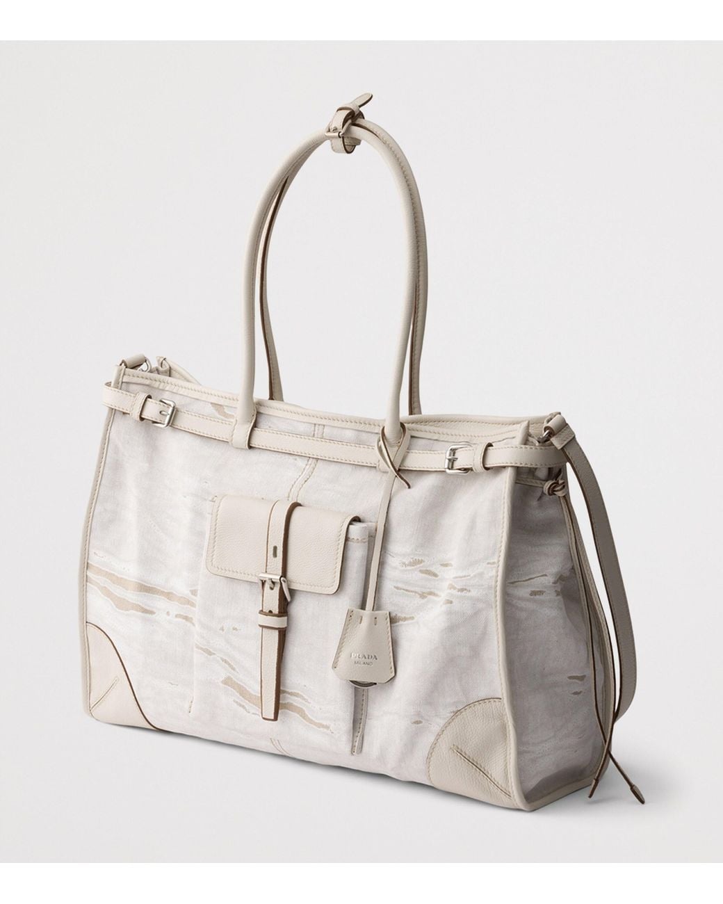 Prada Gray Printed Linen Bonnie Shoulder Bag