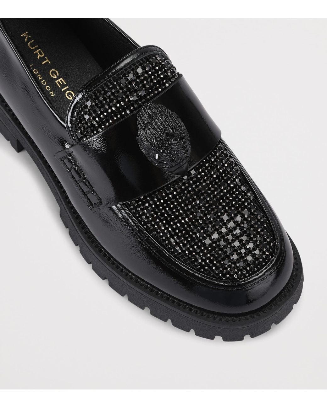 Kurt Geiger Black Leather Embellished Eagle Loafers