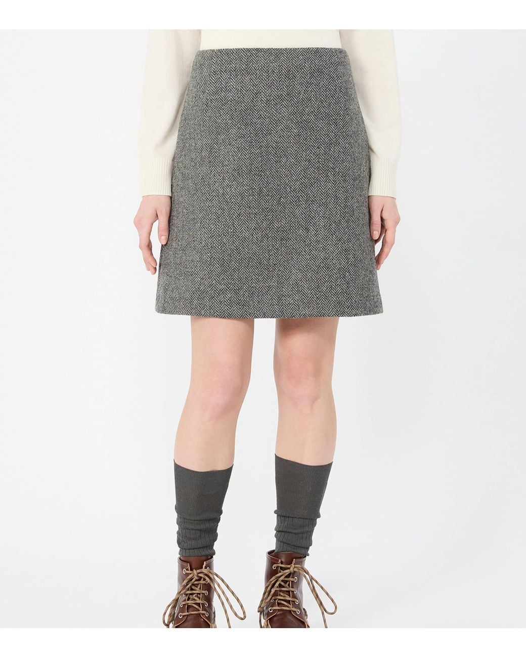 Weekend by Maxmara Gray Virgin Wool Herringbone Mini Skirt