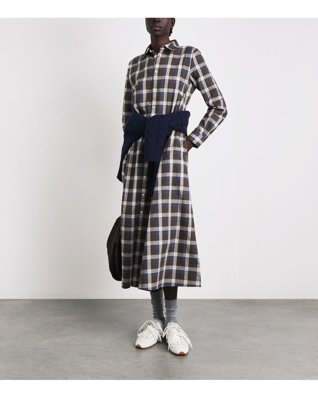 Polo Ralph Lauren Gray Cotton Plaid Midi Shirt Dress