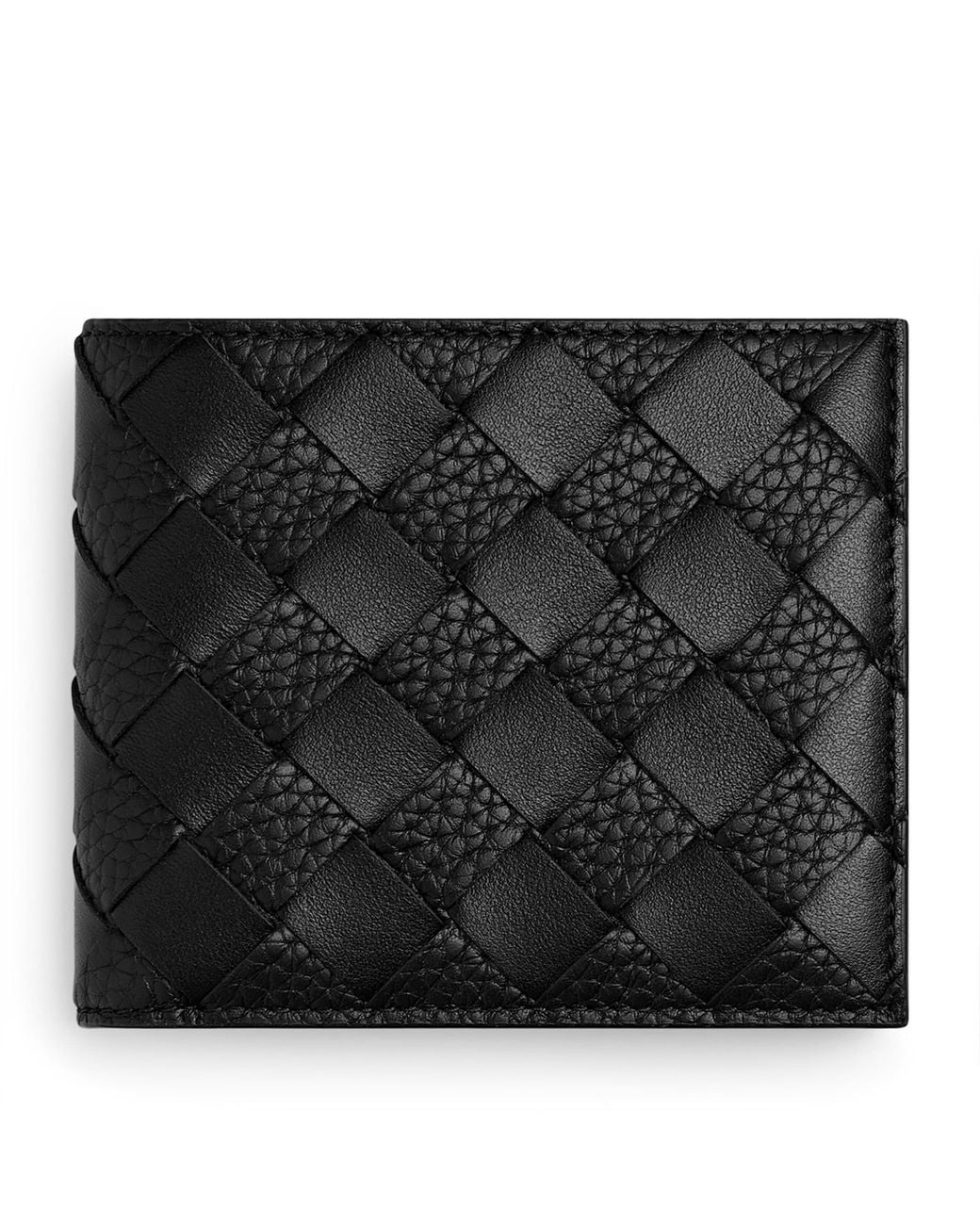 Bottega Veneta Black Leather Intrecciato Bifold Wallet for men