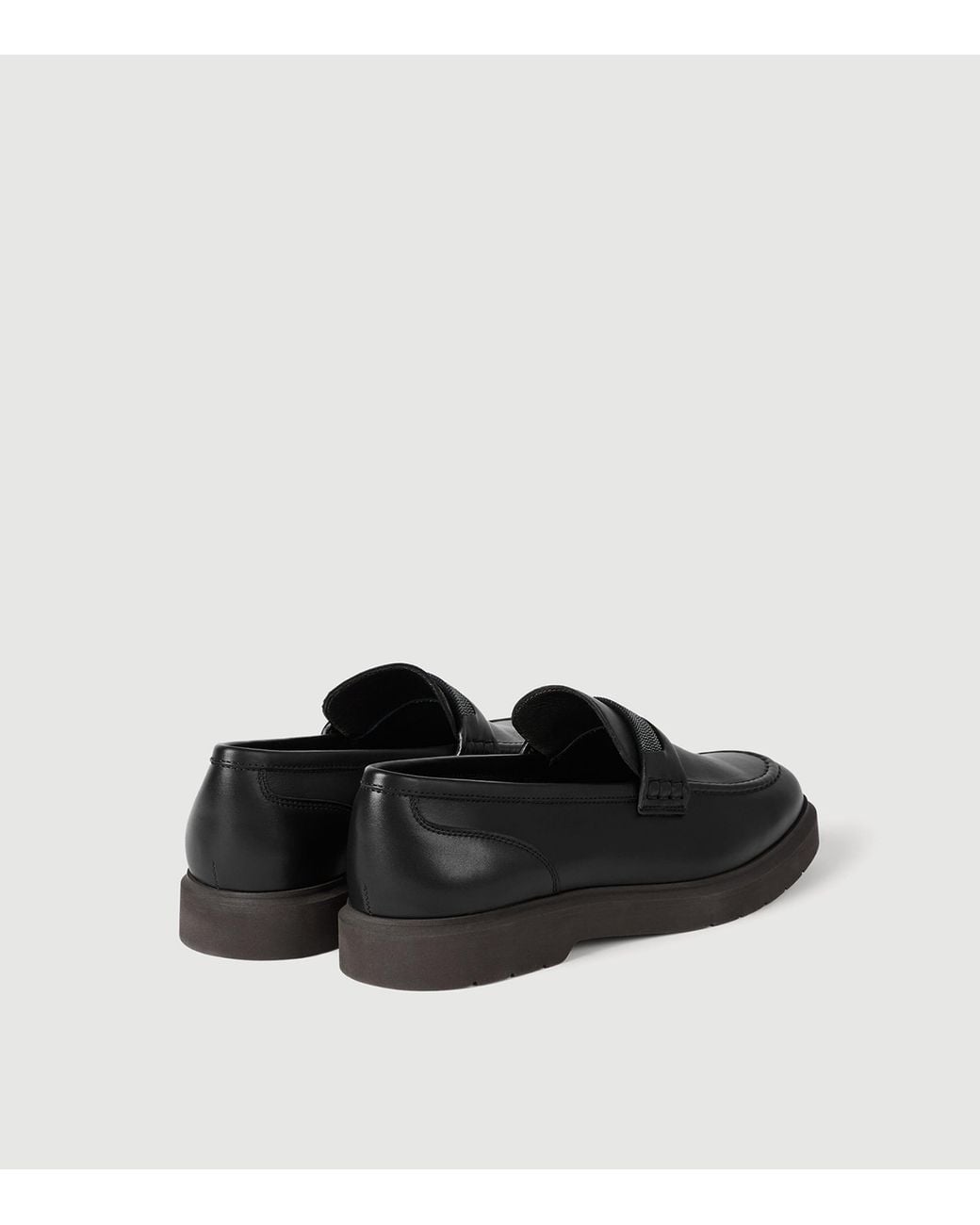 Brunello Cucinelli Black Leather Monili-Detail Penny Loafers