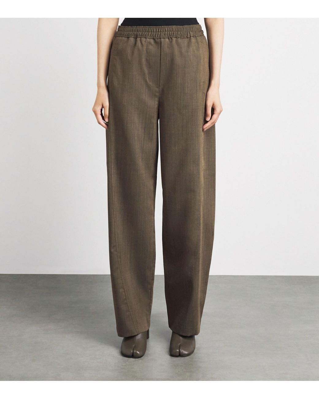 Ganni Brown Wool Elasticated Straight Trousers