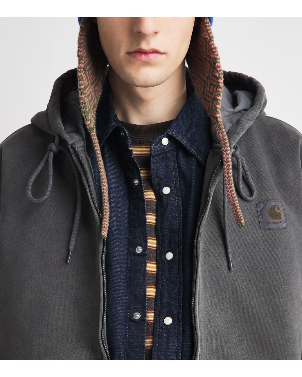 Carhartt Gray Cotton Logo Vista Zip-Up Hoodie for men