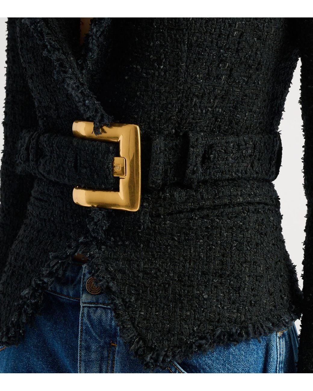 Balmain Black Tweed Belted Blazer