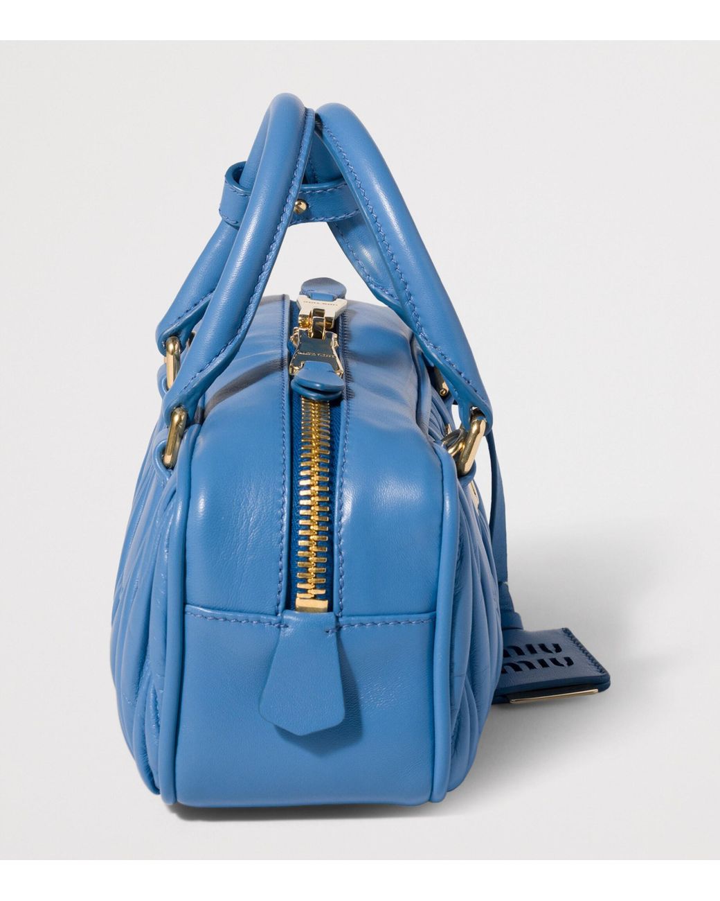 Miu Miu Blue Nappa Leather Matelassé Arcadie Top-Handle Bag