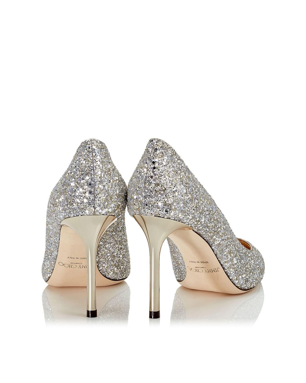 Jimmy Choo White Romy 85 Glitter Pumps