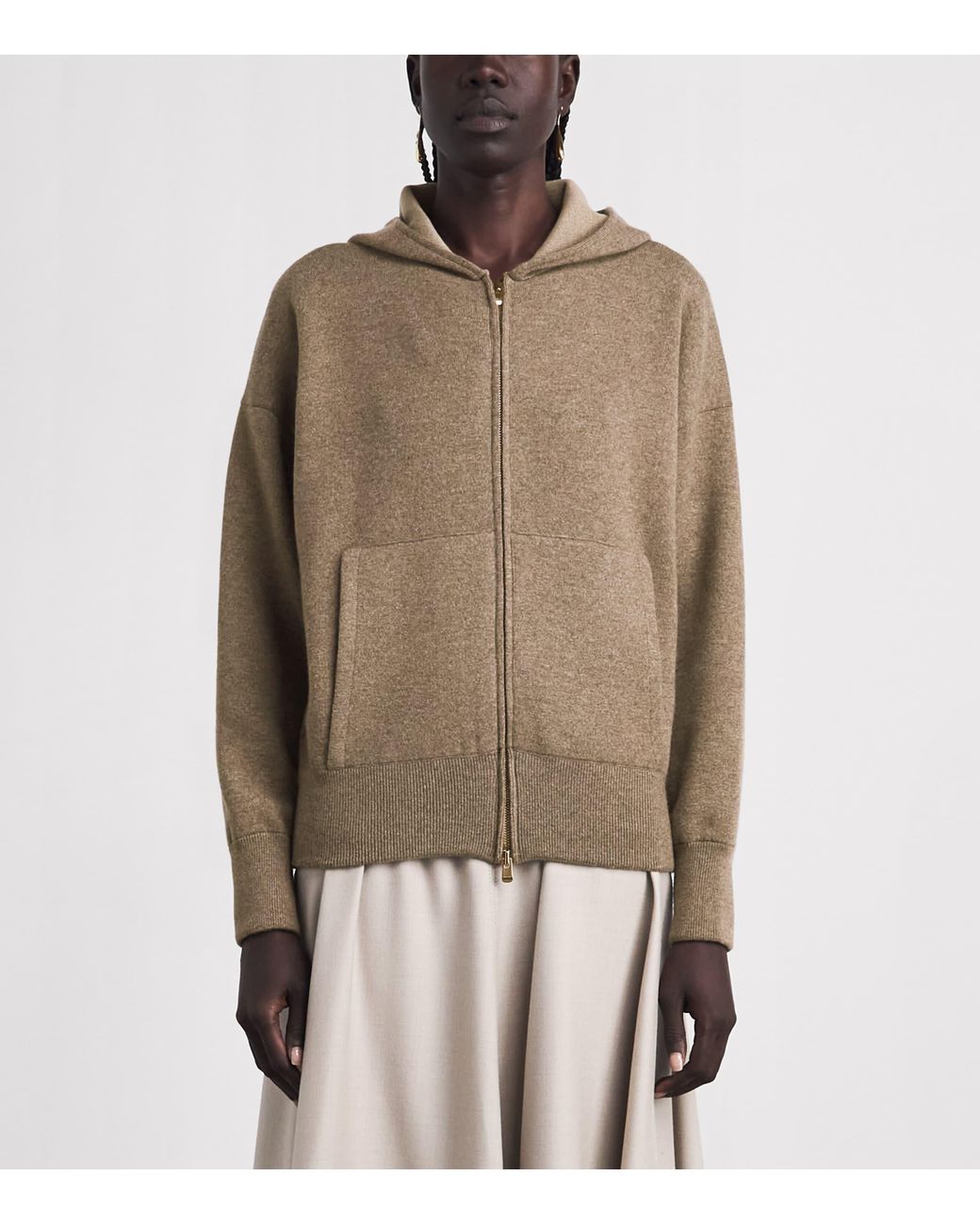 Agnona Brown Cashmere-Wool-Silk Zip-Up Hoodie